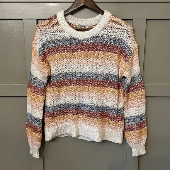 Madewell Baez Pullover Sweater in Rainbow Stripe Alpaca Wool Blend Size XS - Picture 4 of 10